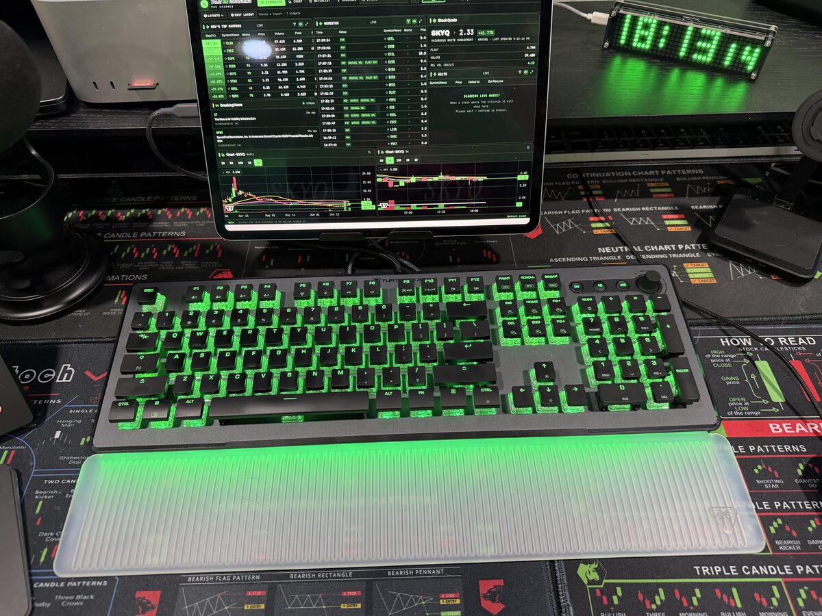 iPad Pro running Trade Momentum Pro Scanner on trading desk